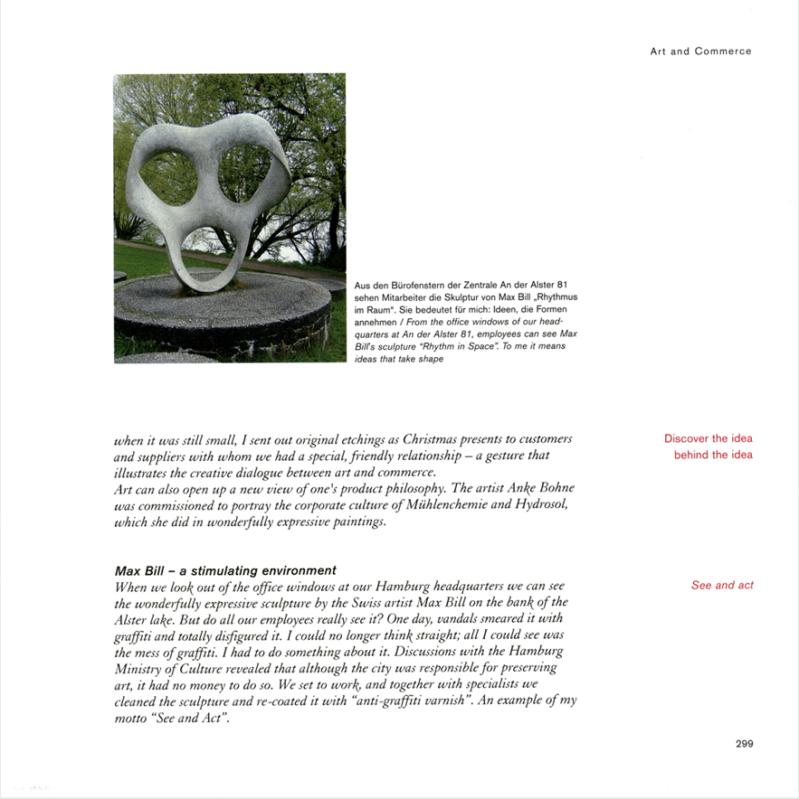 Foto: Buchseite, dt.: "Kreativität führt": Art and Commerce