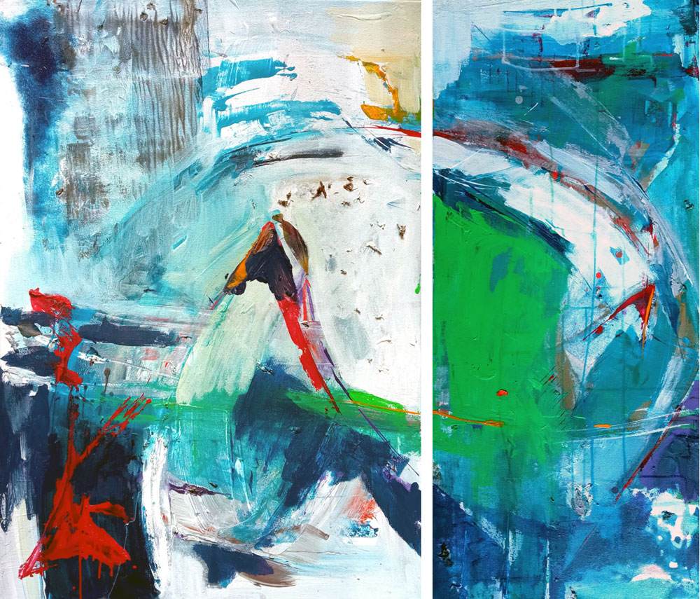Malerei: Abstrakter Expressionismus: blau, weiß, grün, rot
